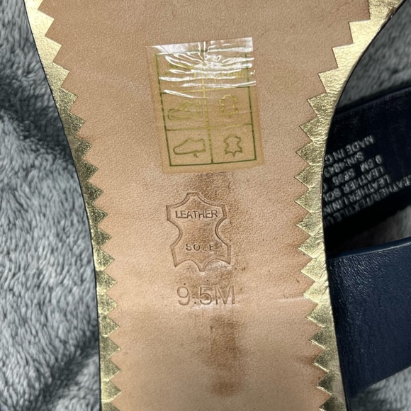 Tory Burch Navy Women's Delaney Embellished Leather Block Heel Sandals - Picture 15 of 16